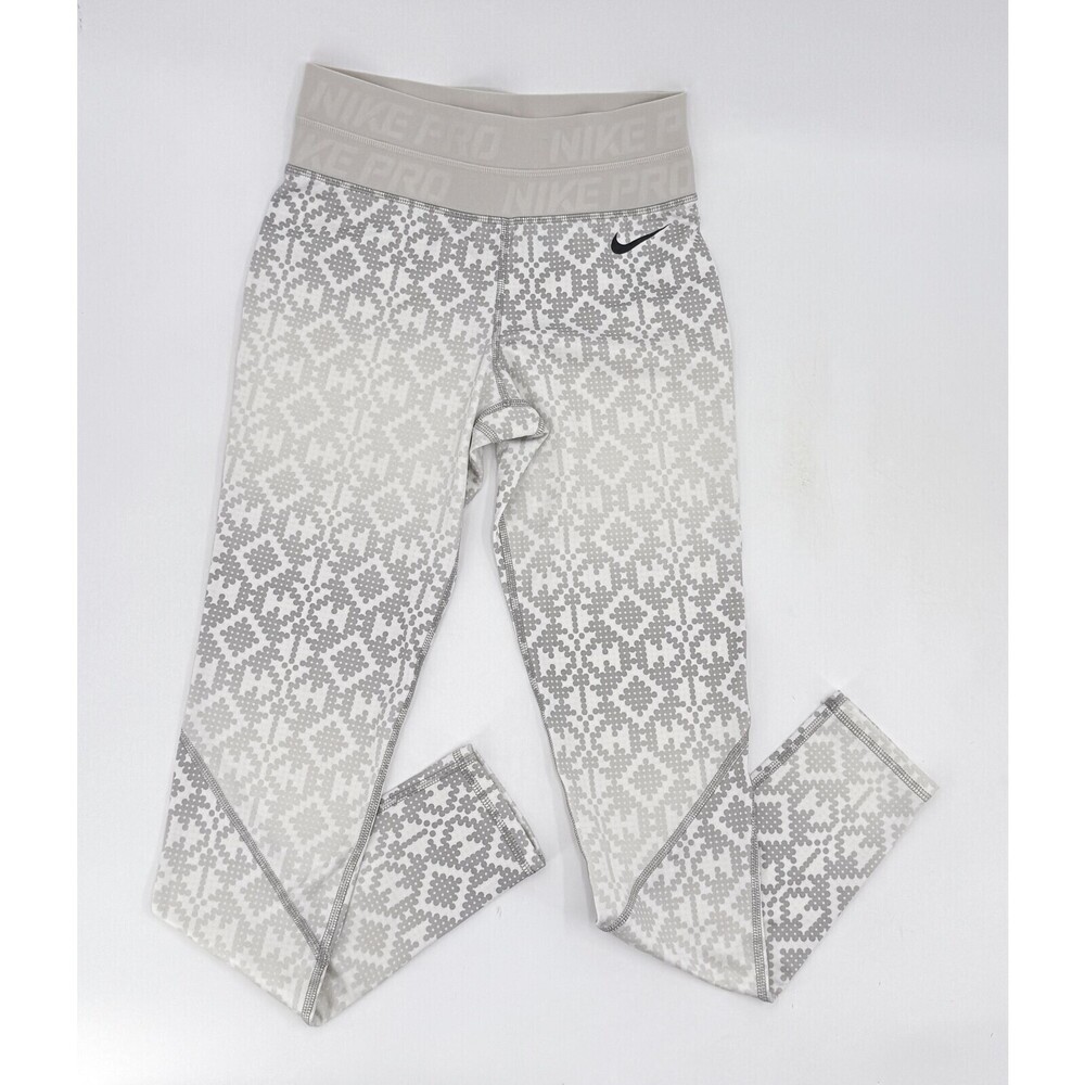 Nike Pro Leggings Womens Small Gray White Patterned Compression Training Pants